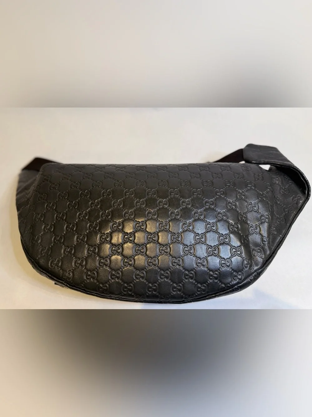 Gucci Black Embossed GG Leather Belt Bag with Web Accent